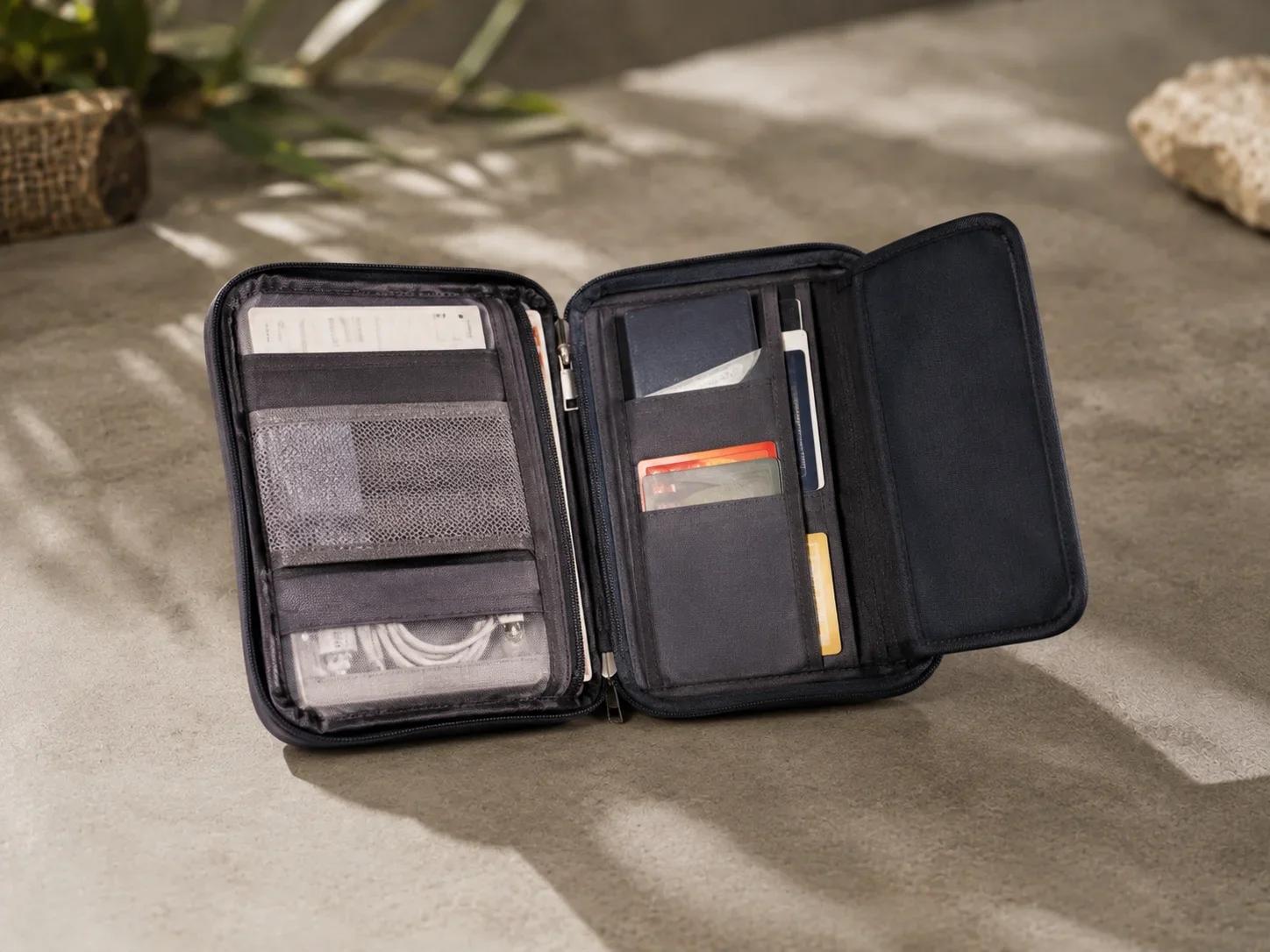 Executive Multi-Pocket Travel Organizer Wallet & Document Kit