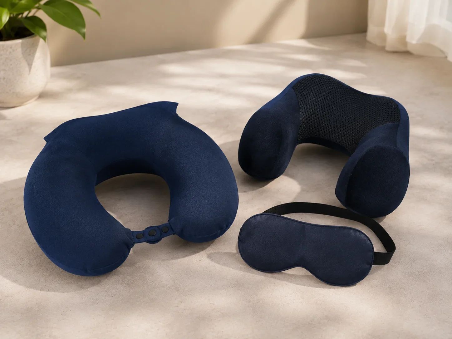 Ergonomic Memory Foam Travel Neck Pillow & Eye Mask Comfort Set