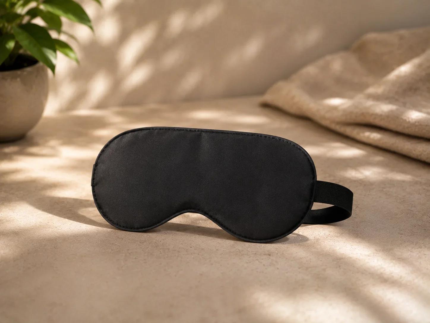 Premium Black Satin Sleep Eye Mask with Elastic Strap