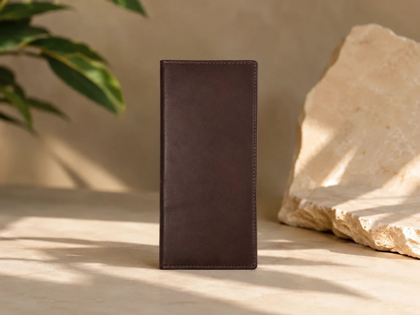 Classic Dark Brown Leatherette Long Chequebook Case & Card Holder