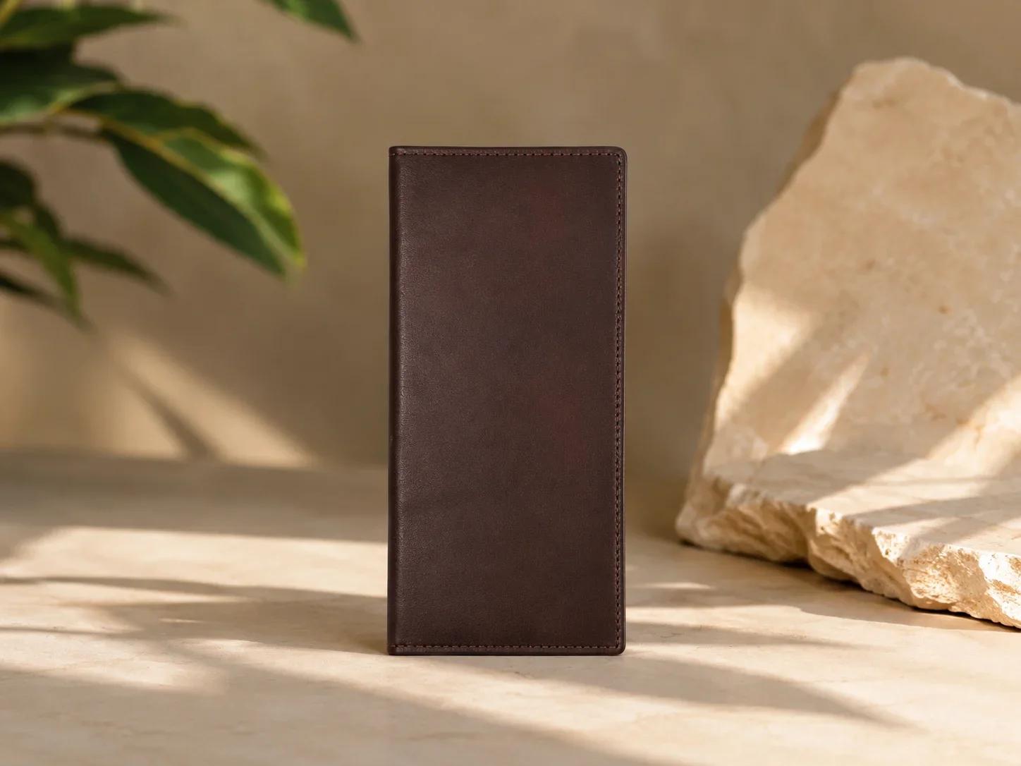 Classic Dark Brown Leatherette Long Chequebook Case & Card Holder