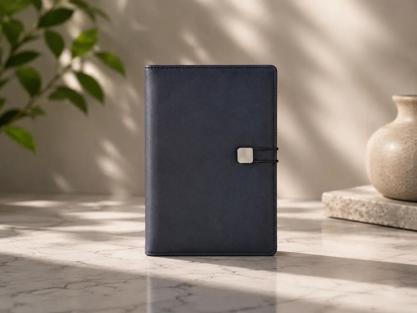 Executive Navy Blue Leatherette Diary Notebook with Metal Clasp