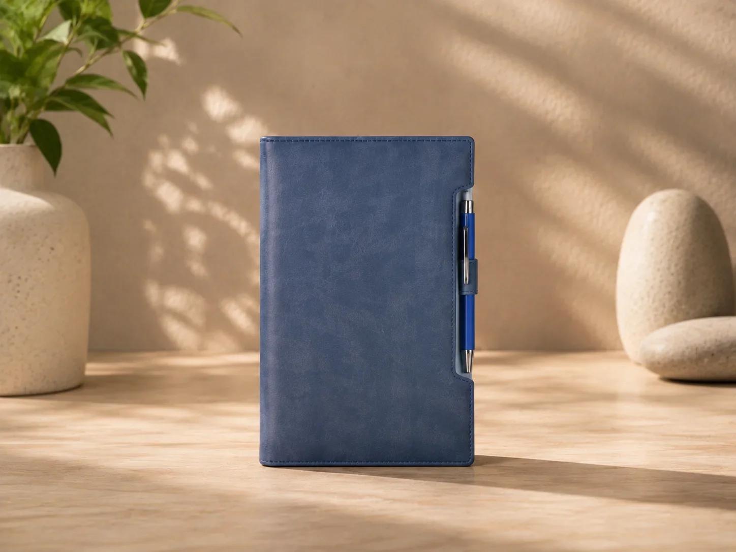 Blue Leatherette Executive Organizer Diary with Side Pen Holder Slot