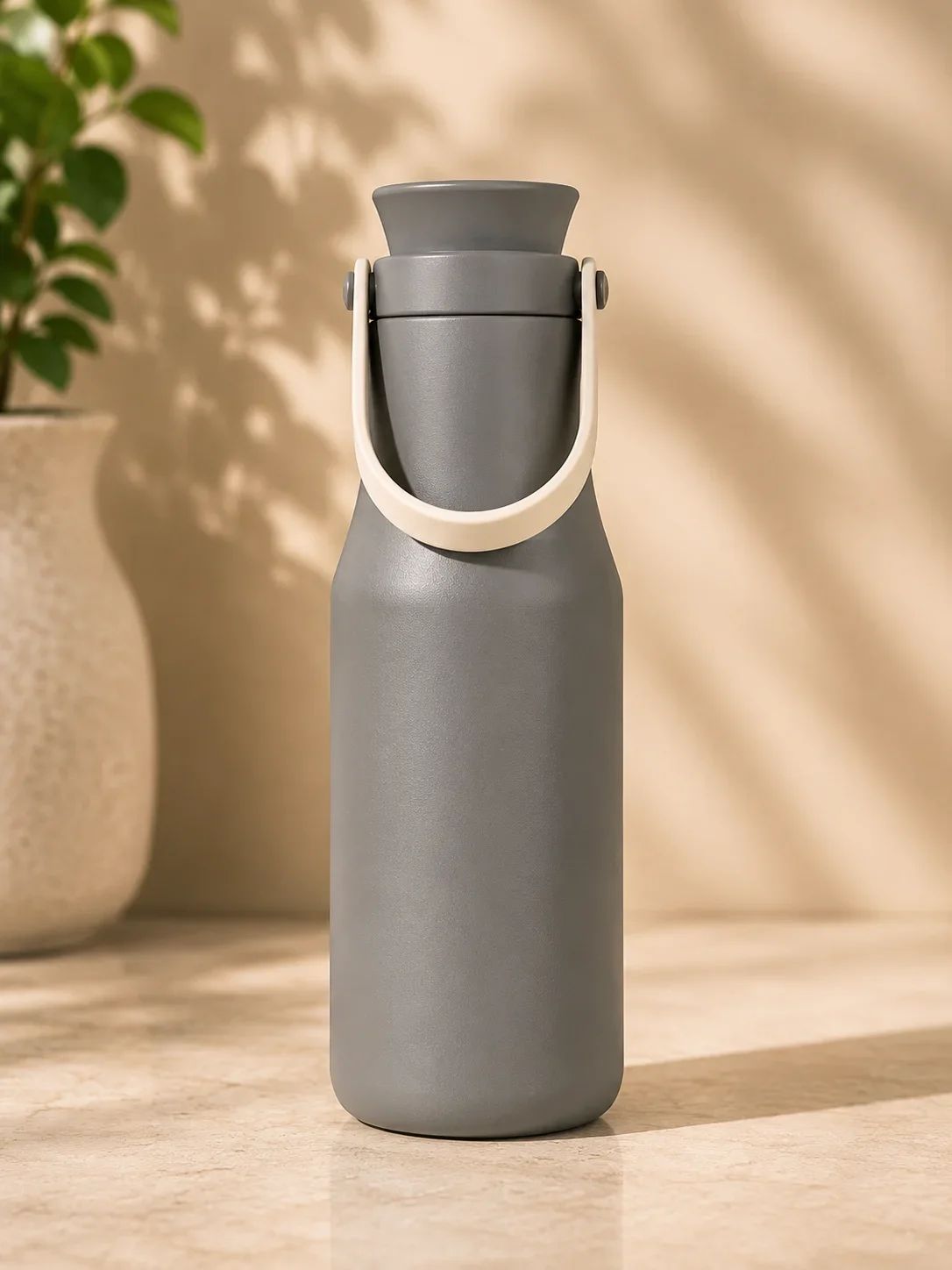 Matte Grey Stainless Steel Insulated Flask with Flexible Carry Handle