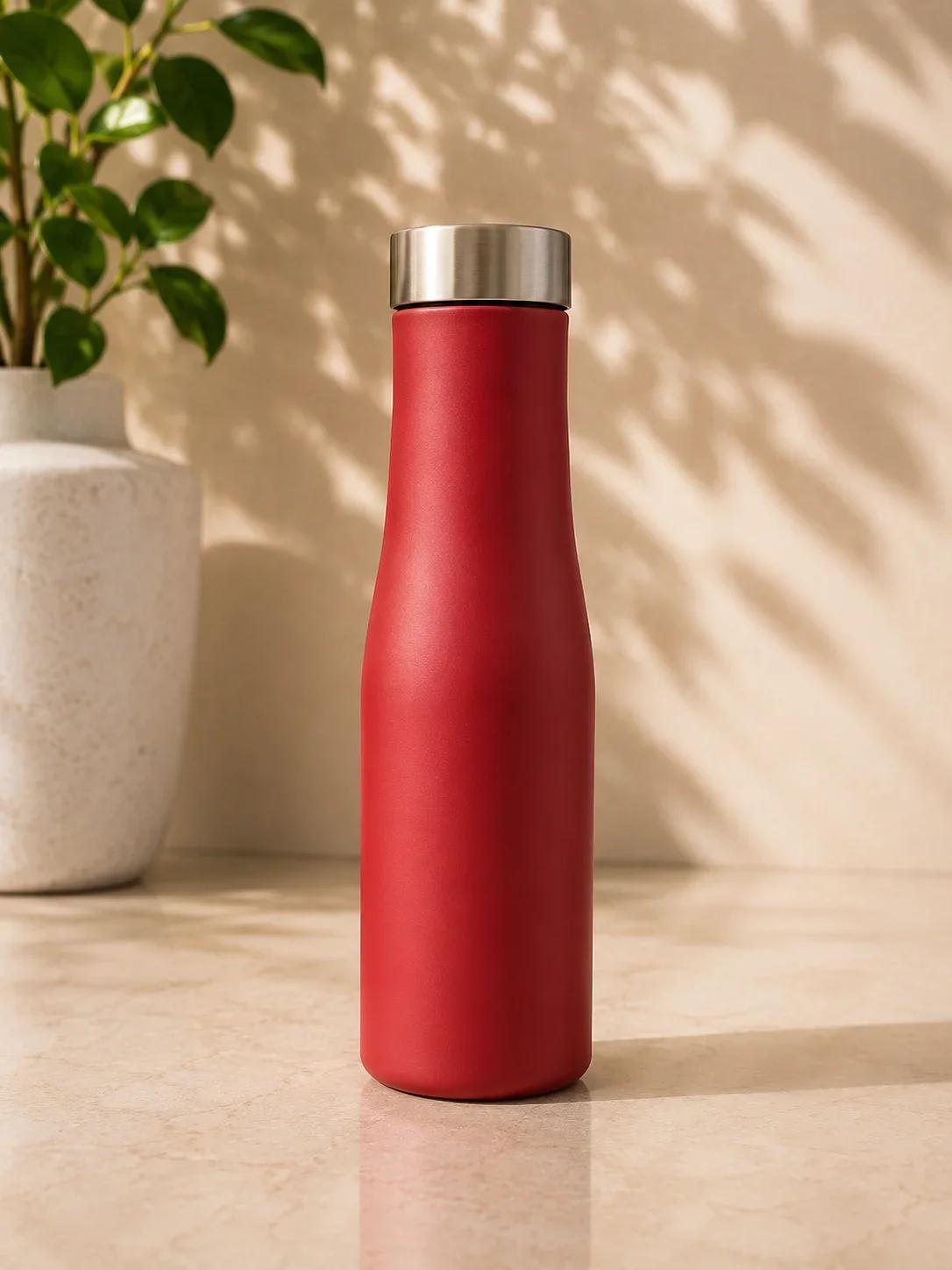 Matte Red Curved Stainless Steel Flask with Brushed Steel Cap