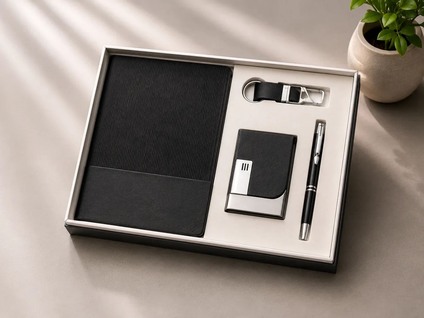 Modern Charcoal Black Textured 4-in-1 Executive Desk Gift Set