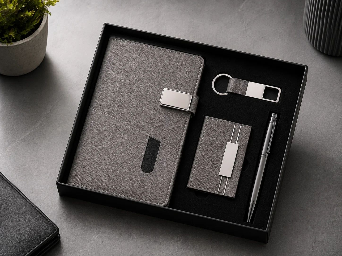 Contemporary Textured Slate Grey 4-in-1 Executive Corporate Gift Combo