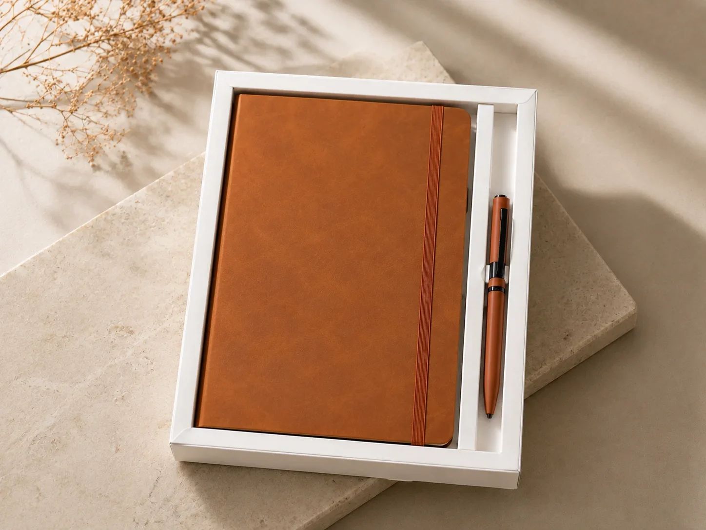 Classic Tan Brown 2-in-1 Executive Notebook & Pen Gift Combo