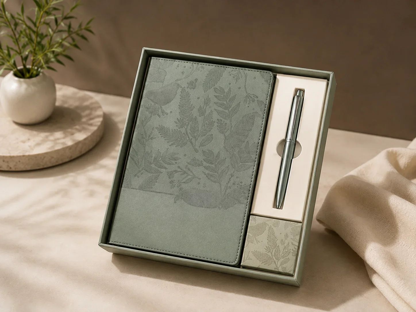 Sage Green Botanical Floral 2-in-1 Executive Notebook & Pen Gift Set