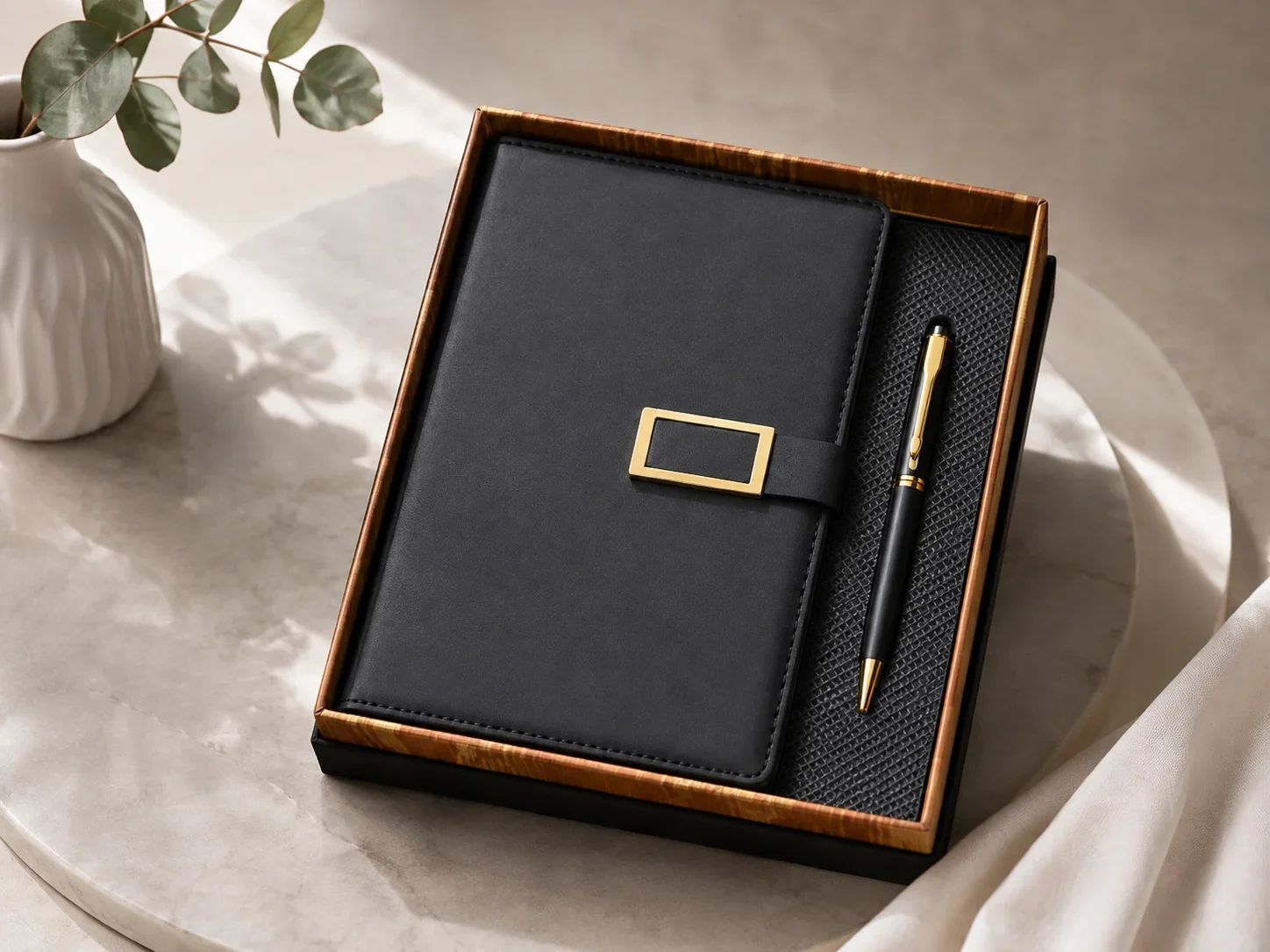 Classic Matte Black & Gold Executive A5 Notebook & Pen Gift Set