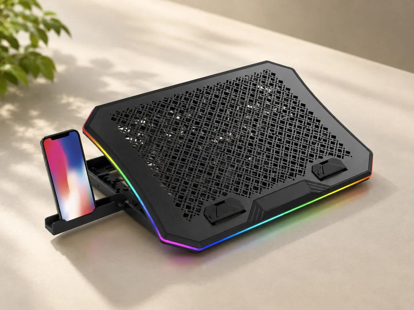 Lapcare RGB Multi-Fan Laptop Cooling Pad with Phone Mount