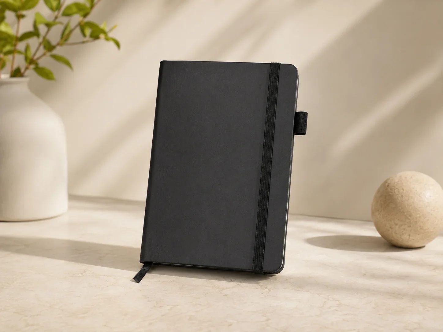 Matte Black Hardbound Journal with Elastic Band and Pen Holder