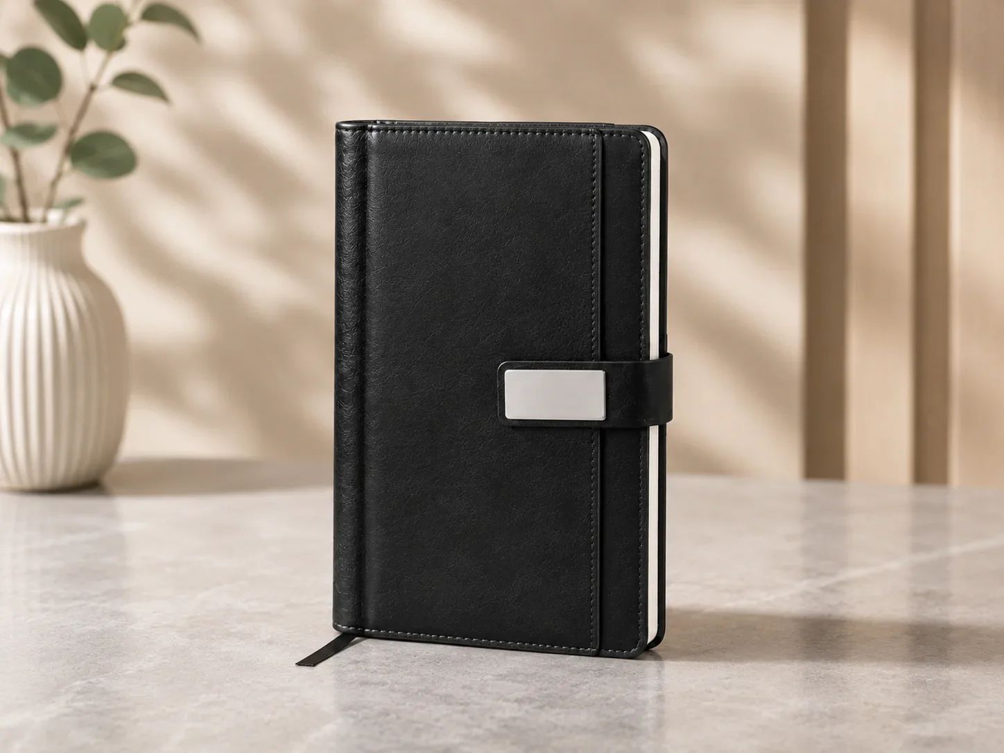 Black Leatherette Executive Planner with Silver Metallic Nameplate Clasp
