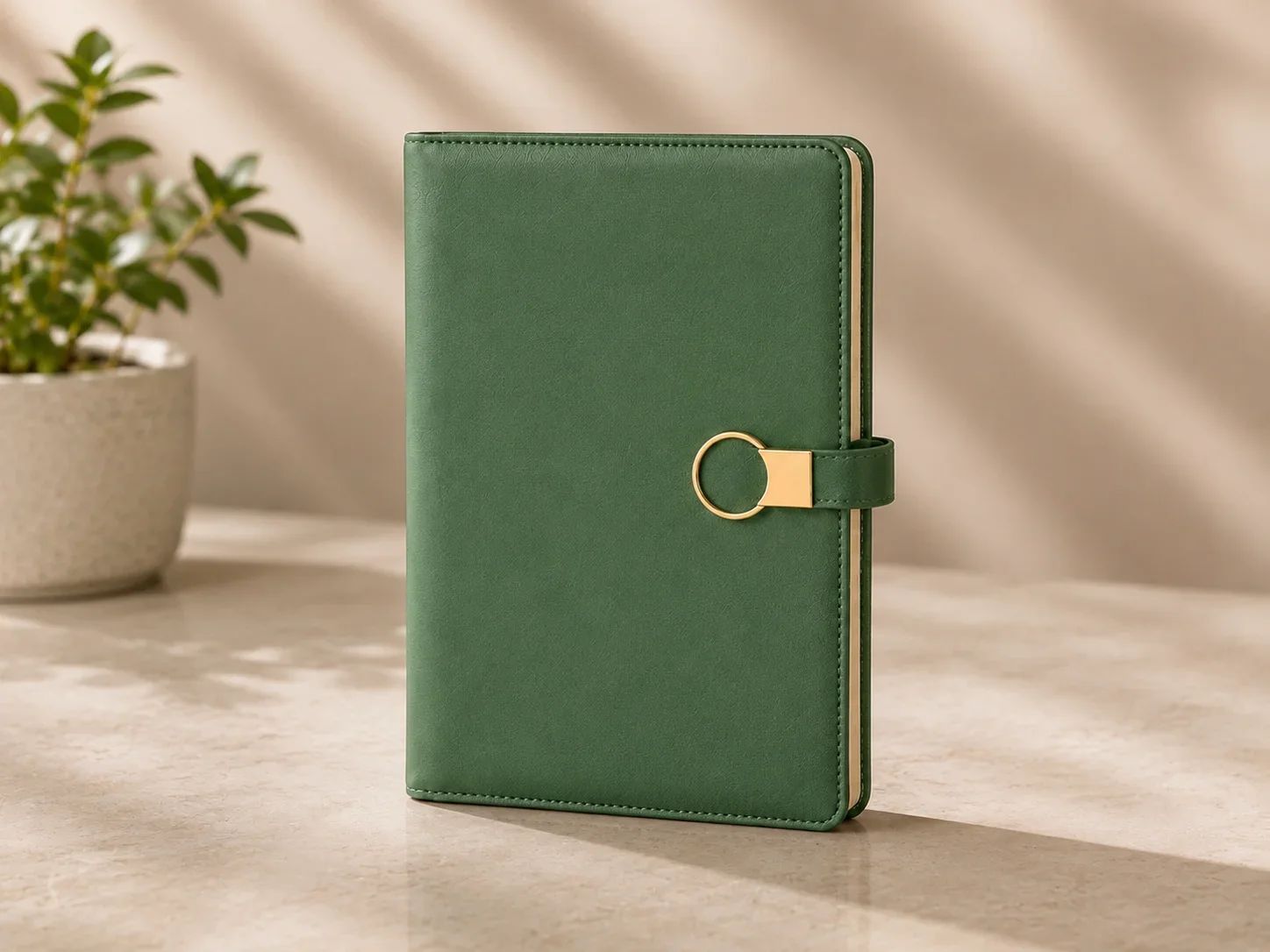 Forest Green Faux Leather Executive Diary with Gold Ring Clasp