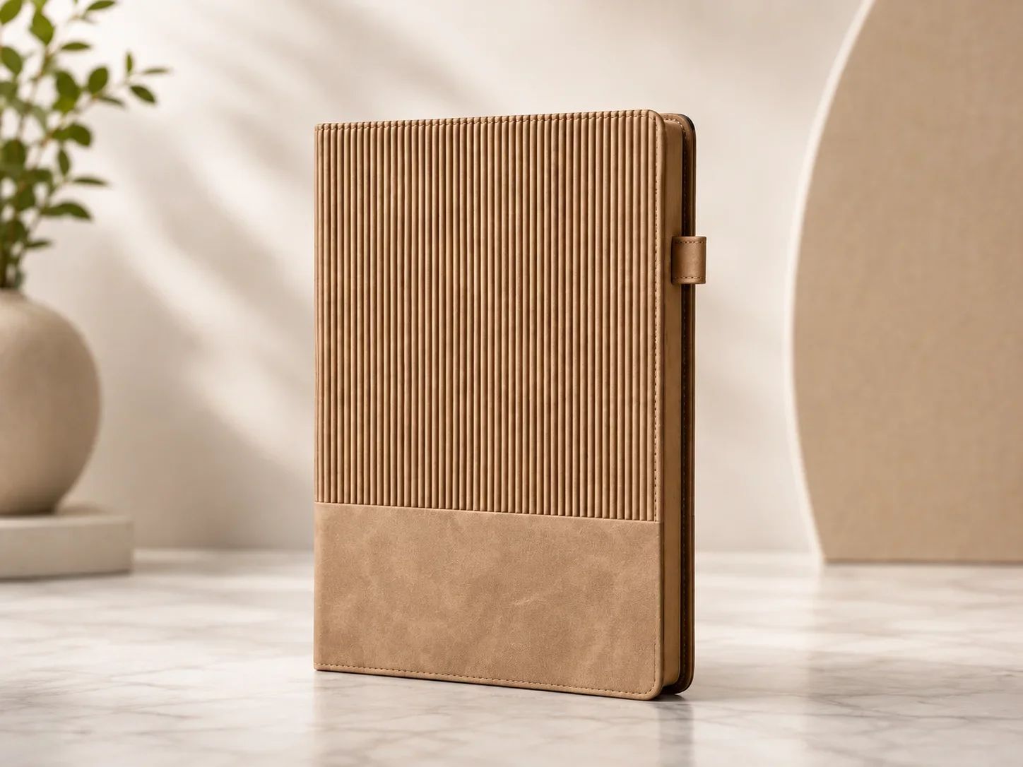 Sandy Beige Vertically Ribbed Executive Notebook with Smooth Base Accent