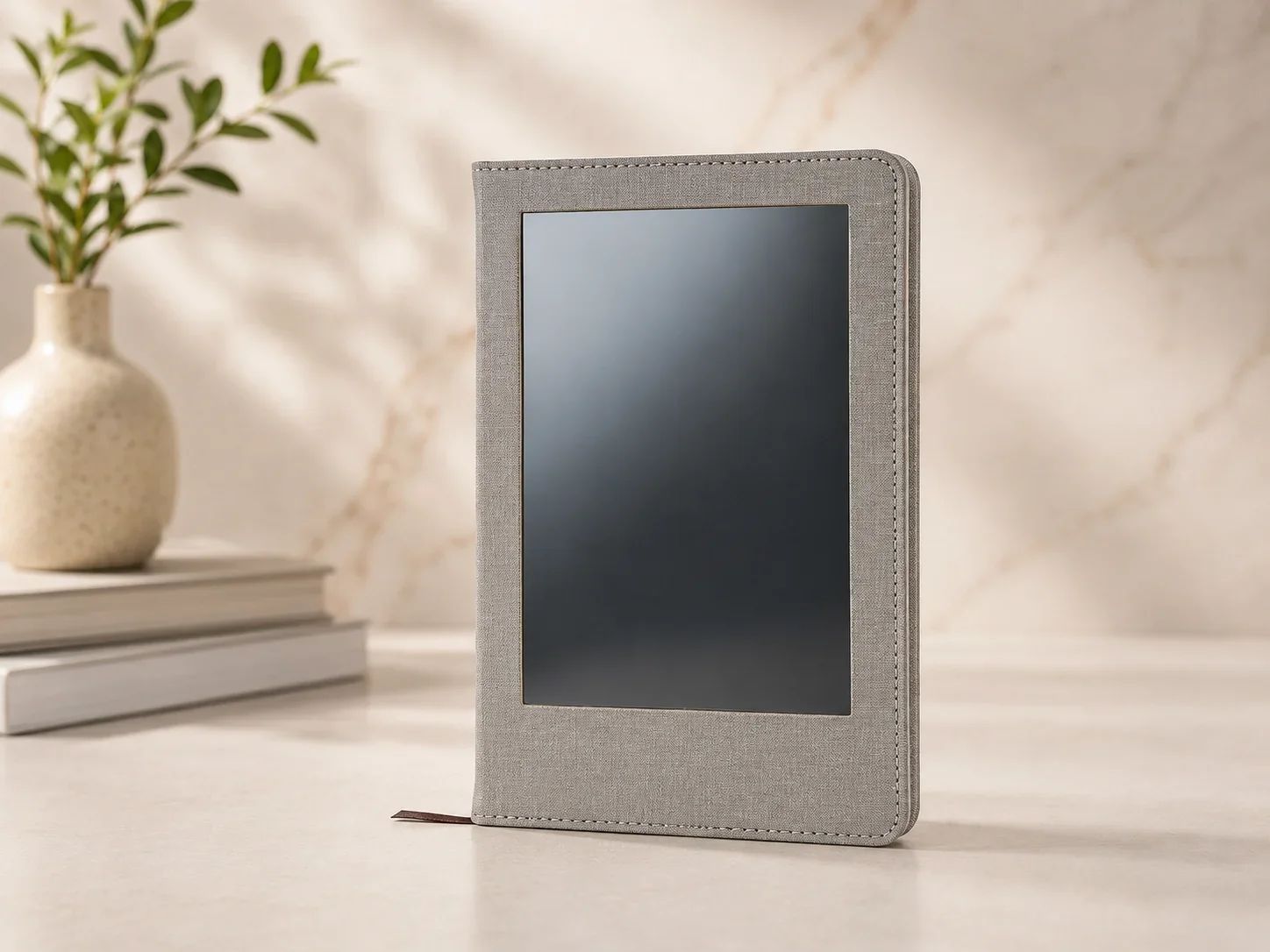 Light Grey Fabric Executive Notebook with Slate Inset Panel