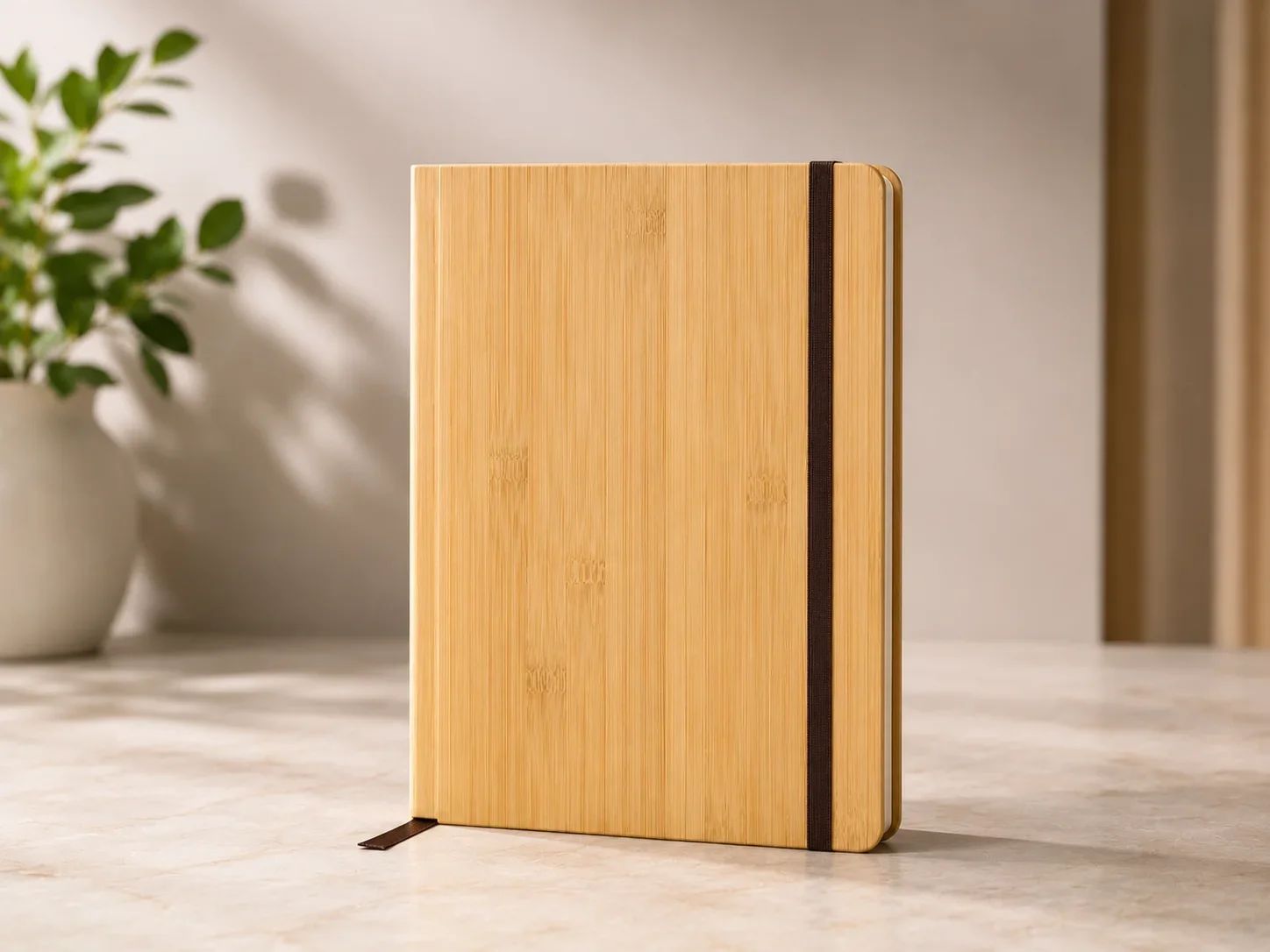 Natural Wooden Bamboo Executive Notebook with Elastic Closure