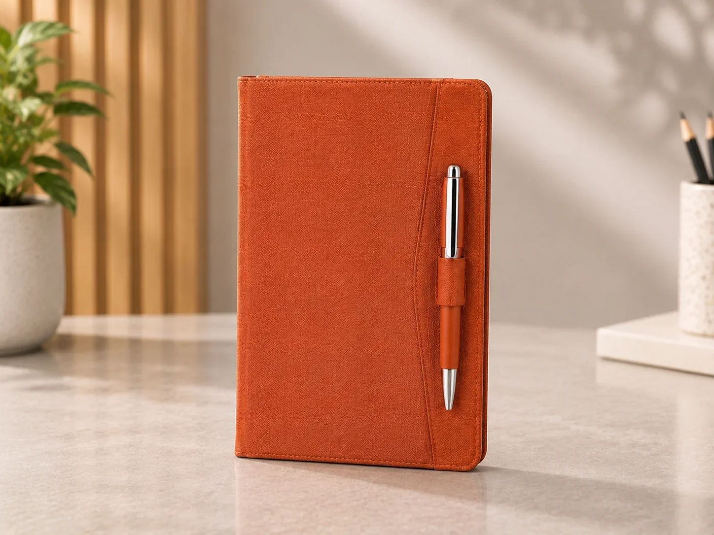 Burnt Orange Textured Leatherette Executive Diary with Front Pen Loop Set