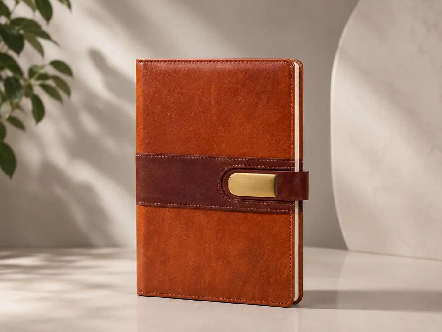 Cognac & Mahogany Dual-Tone Faux Leather Journal with Brass Clasp