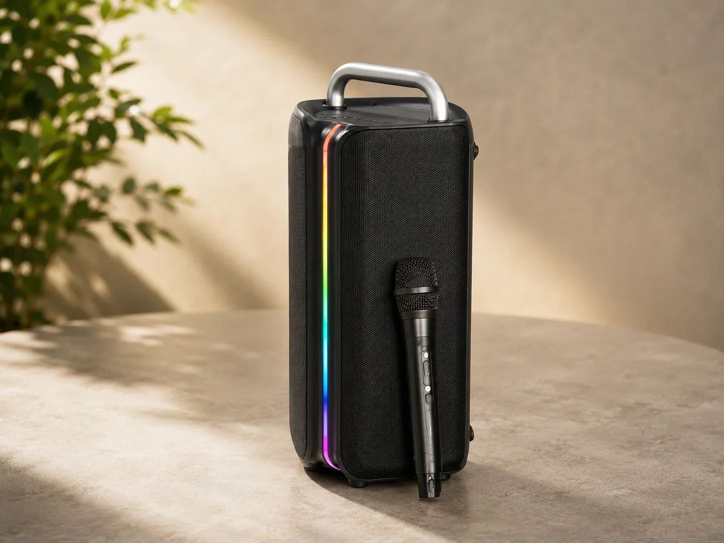 Portronics Vertical Tower Party Speaker with Dynamic RGB Light Strip & Wireless Mic
