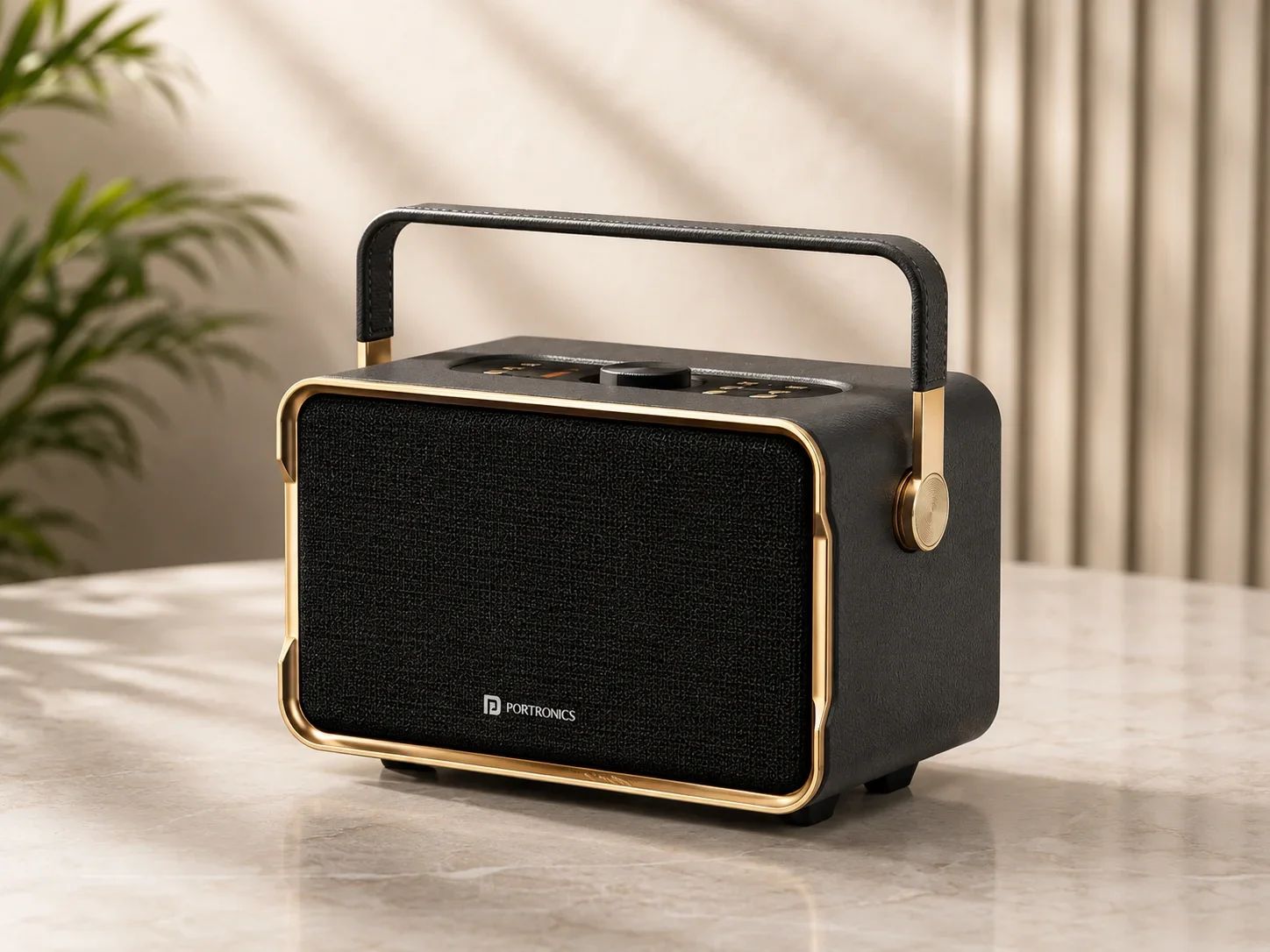Portronics Classic Desktop Wireless Speaker with Gold Trim & Flat Fabric Face