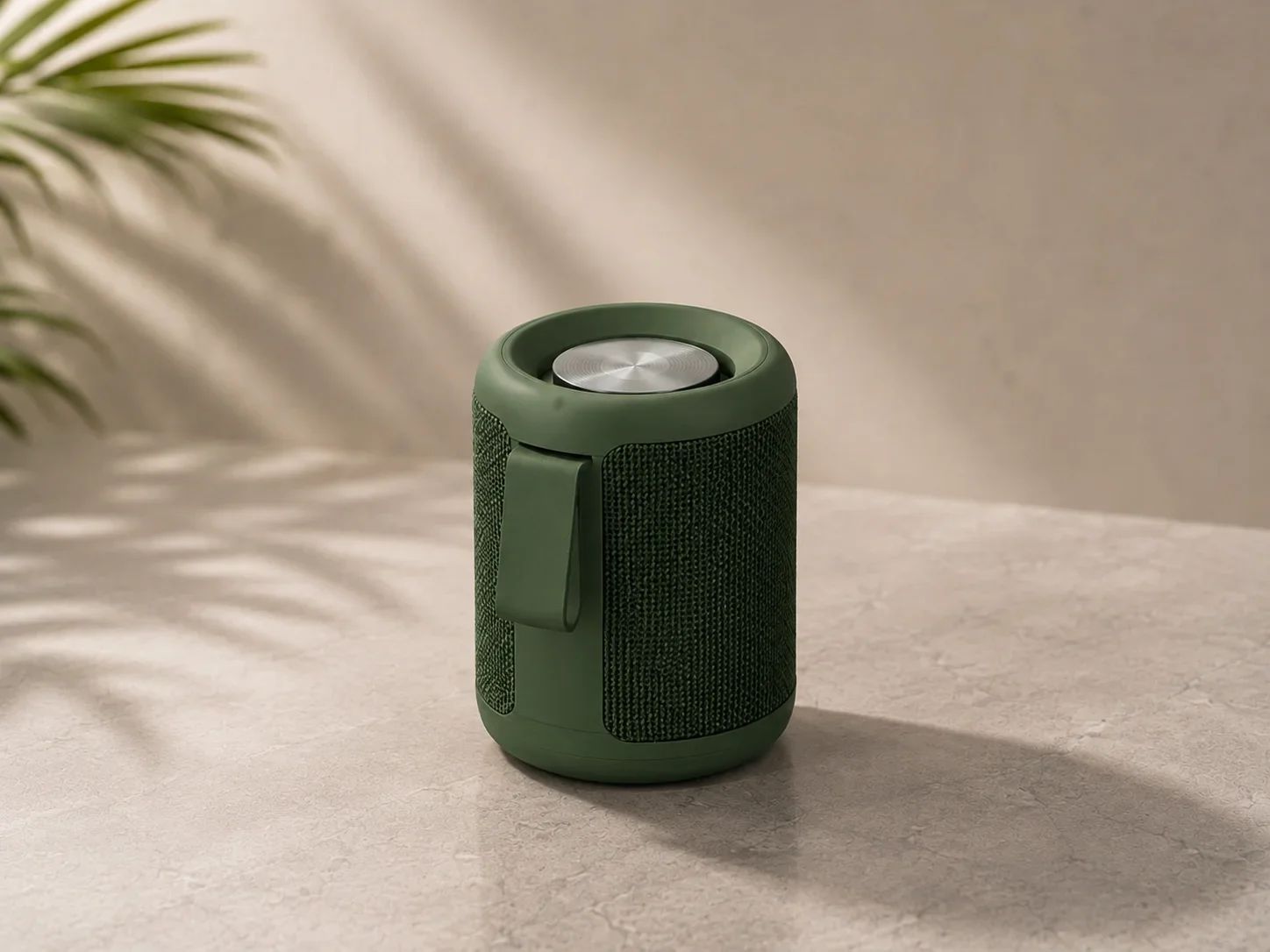 Olive Green Cylindrical Mini Bluetooth Speaker with Metallic Top Accent