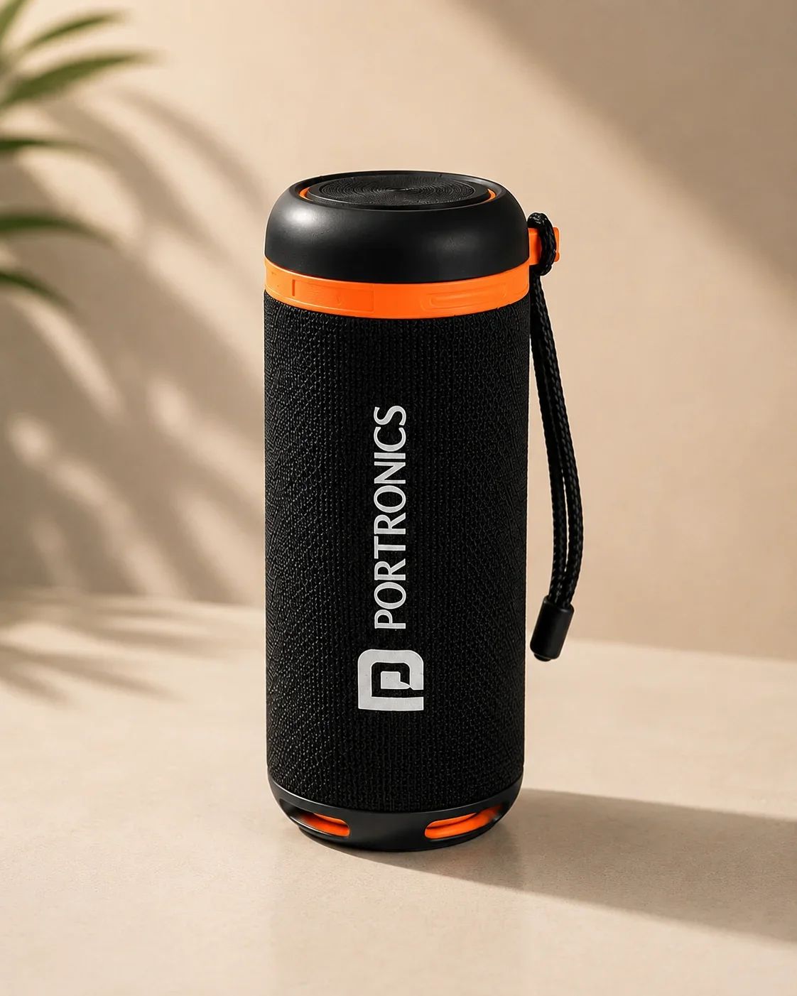 Portronics Sporty Cylindrical Bluetooth Speaker with Orange Trim & Carry Strap