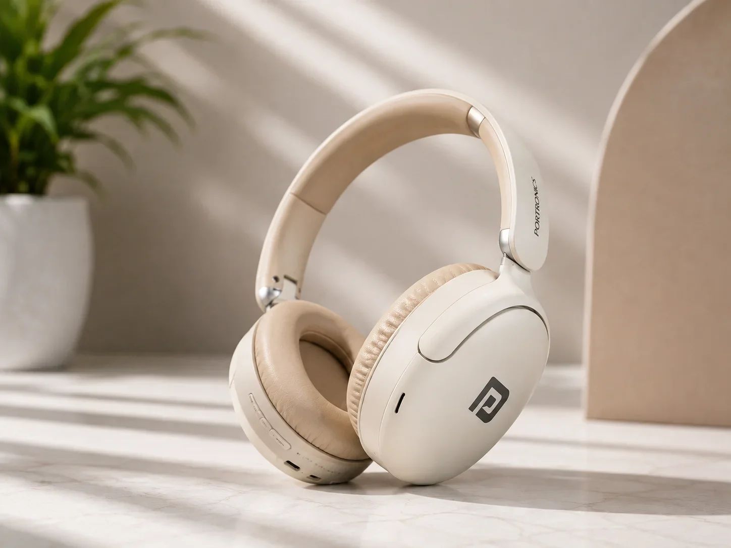 Portronics Dual-Tone Beige Wireless Over-Ear Headphones for Premium Corporate Gifting