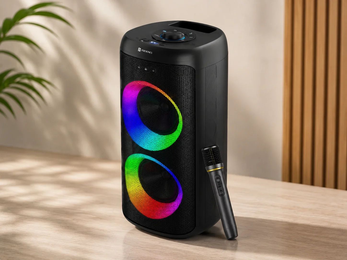 Portronics Vertical Tower Party Speaker with Wireless Karaoke Mic