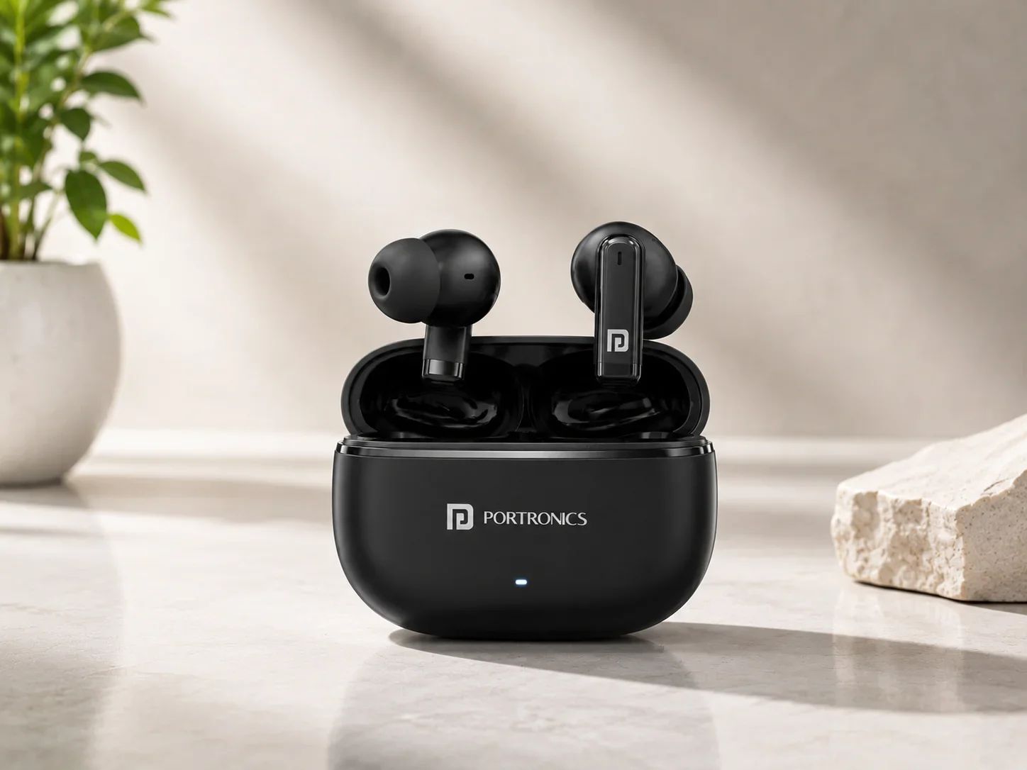 Portronics Matte Black TWS Earbuds with Transparent Stem for Corporate Gifting