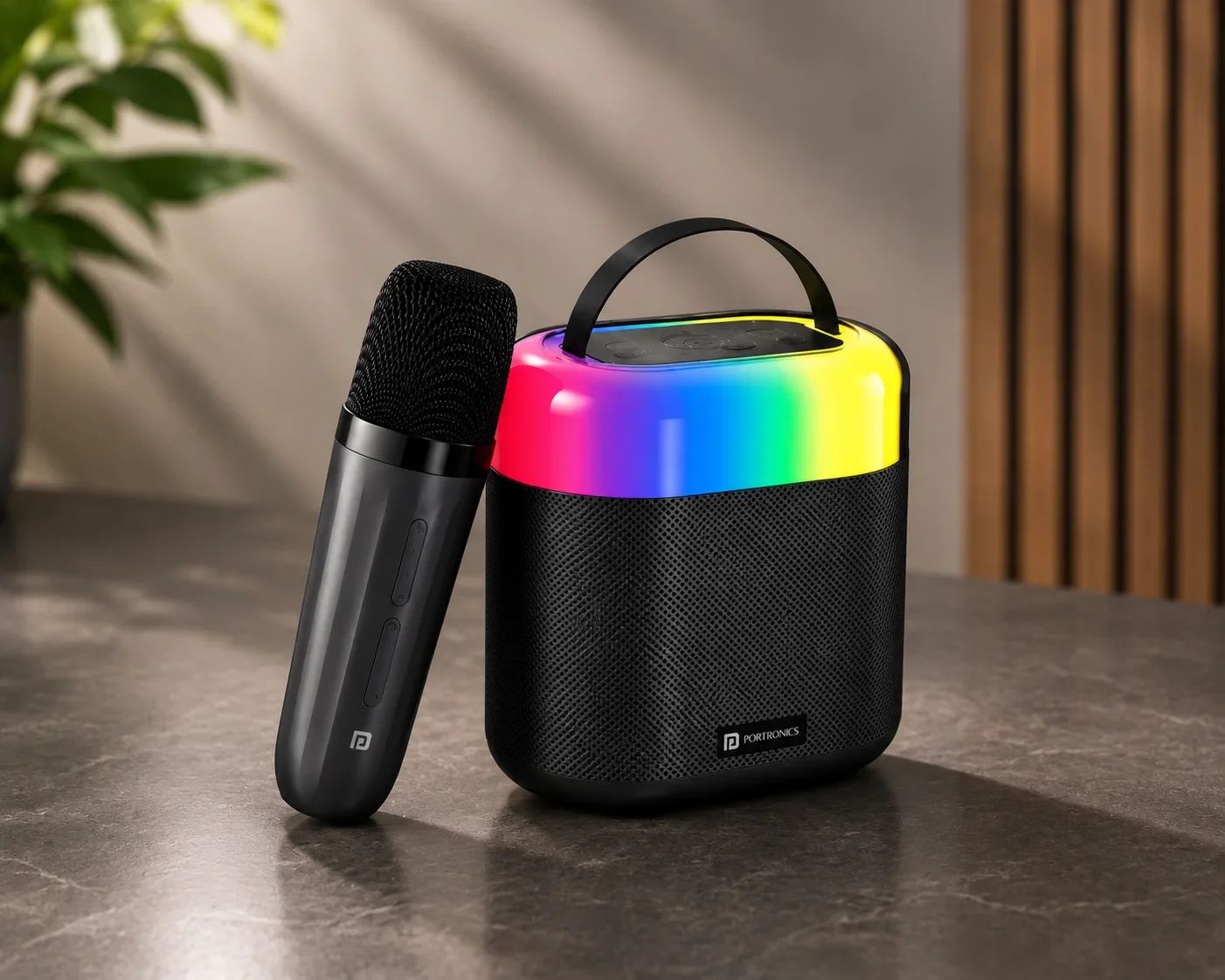 Portronics Compact Mini Karaoke Speaker with Wireless Mic & RGB Light Ring