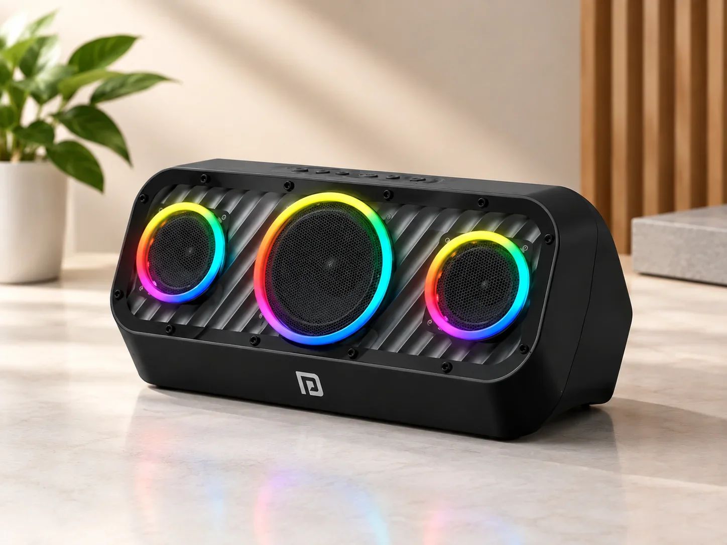 Portronics Triple Driver Industrial Style Speaker with RGB Halo Rings