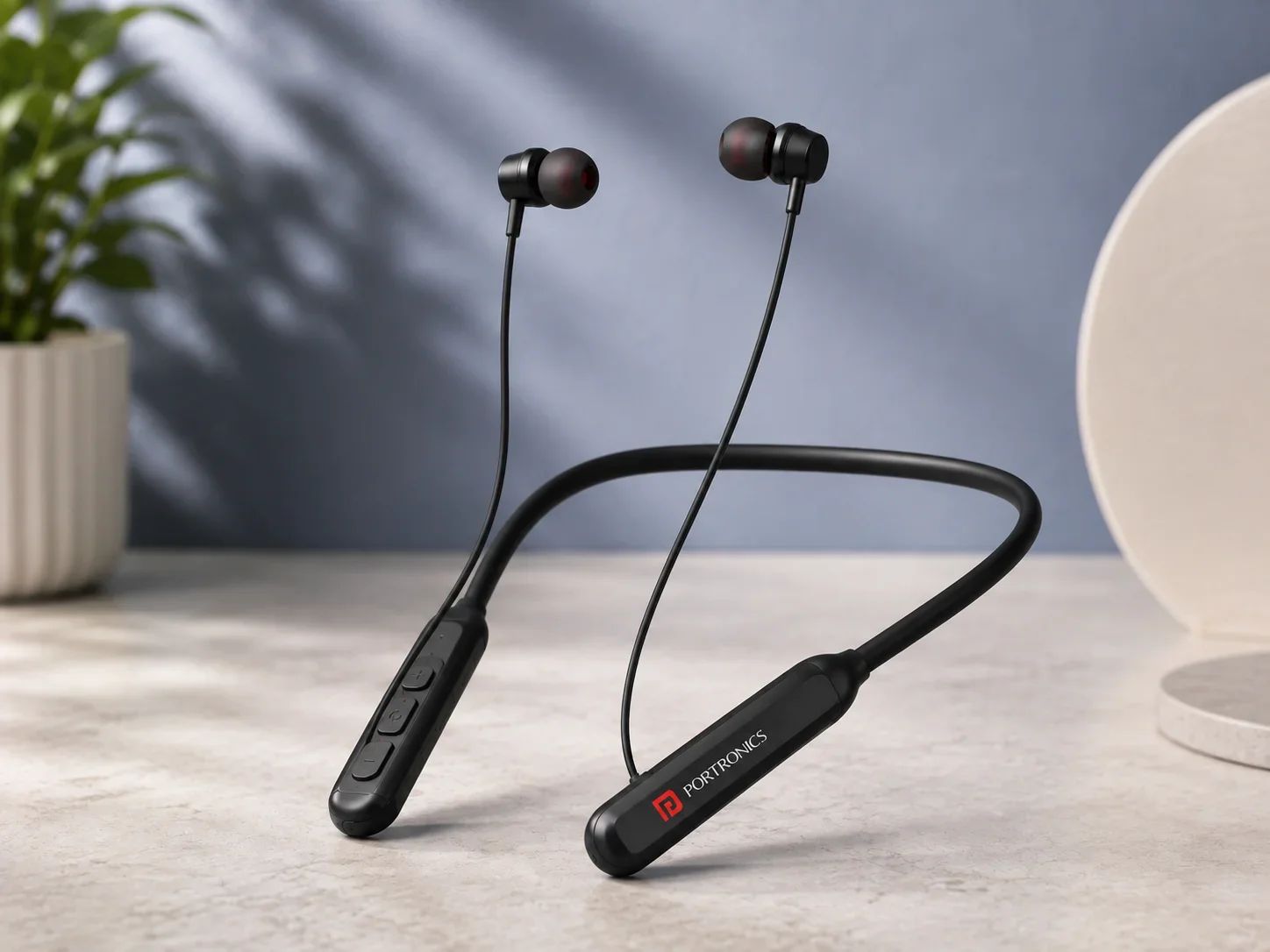 Portronics Ergonomic Matte Black Wireless Neckband for Corporate Gifting