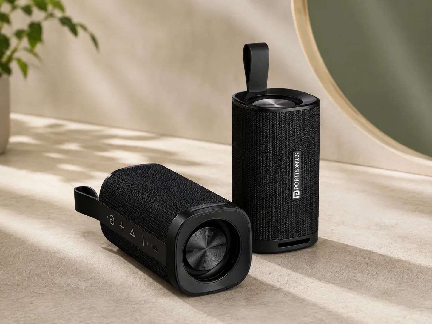 Portronics Cylindrical Fabric Bluetooth Speaker with Top Loop Strap