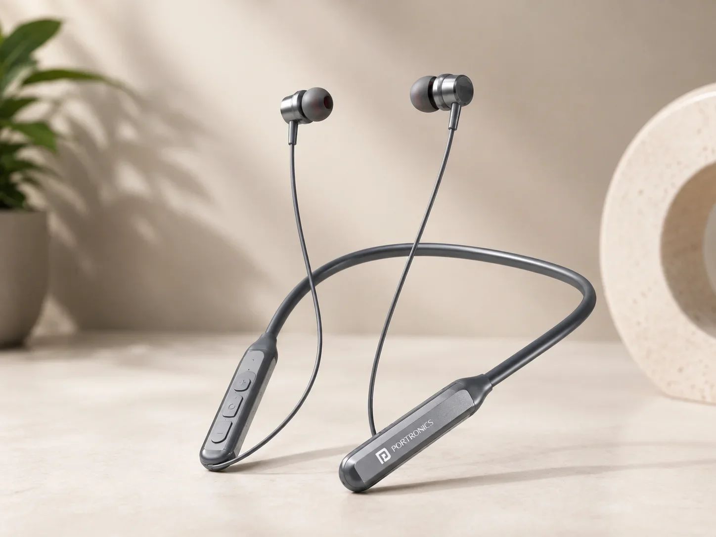 Portronics Slate Grey Wireless Neckband Earphones for Corporate Merchandising