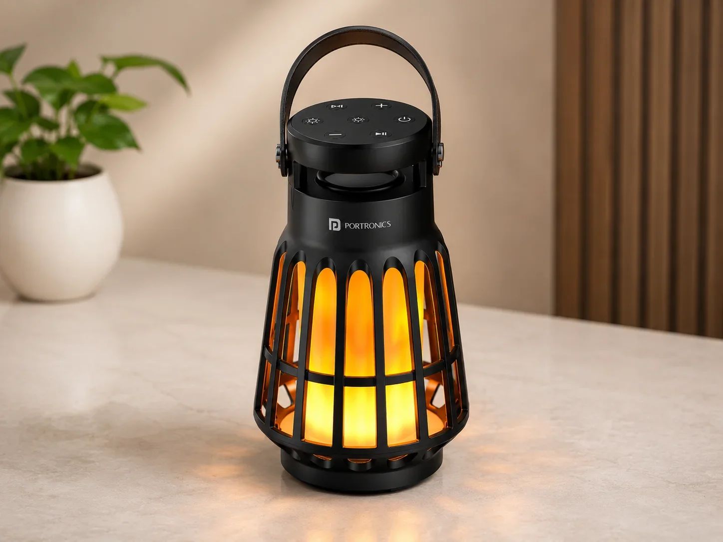 Portronics Vintage Lantern Bluetooth Speaker with Warm Flame Atmosphere Light