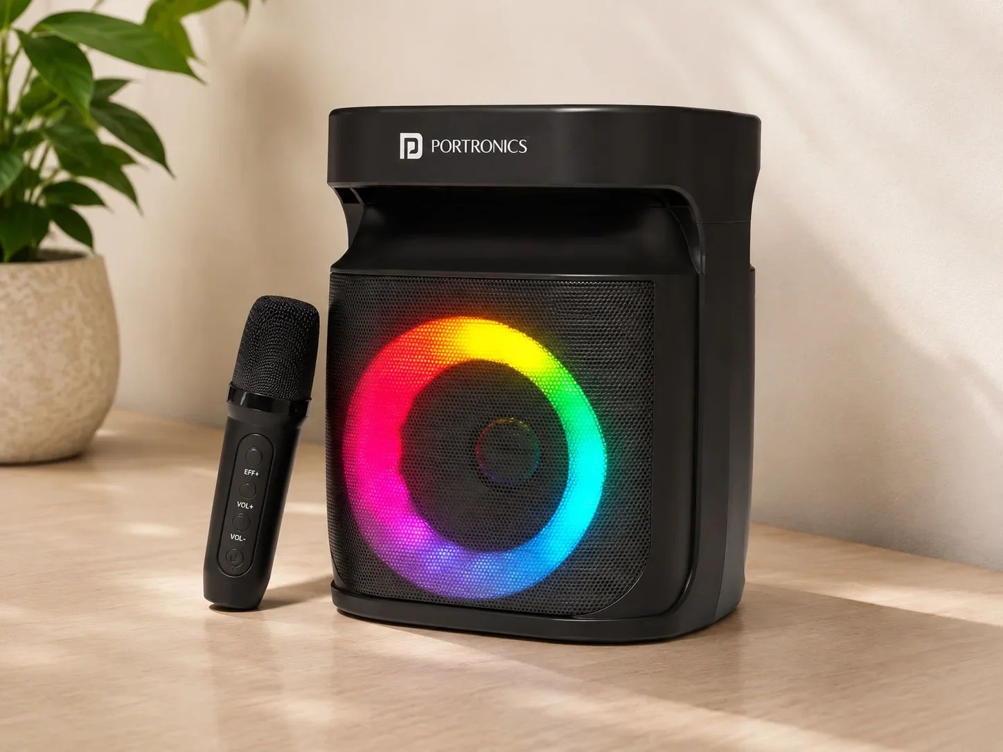 Portronics Portable PA Party Speaker with Wireless Karaoke Mic & RGB Ring