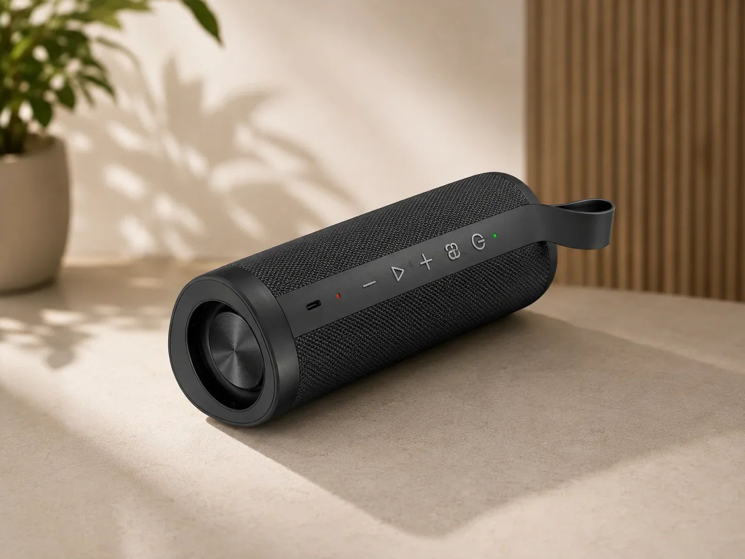 Portronics Cylindrical Bluetooth Speaker with Top Loop Strap & Control Bar