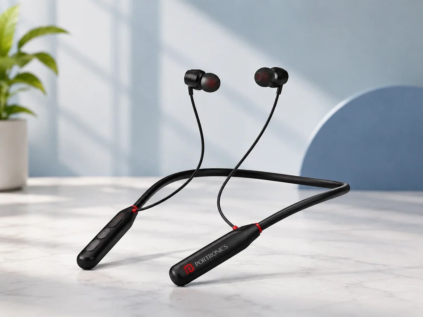 Portronics Sporty Black & Red Accent Wireless Neckband for Corporate Gifting