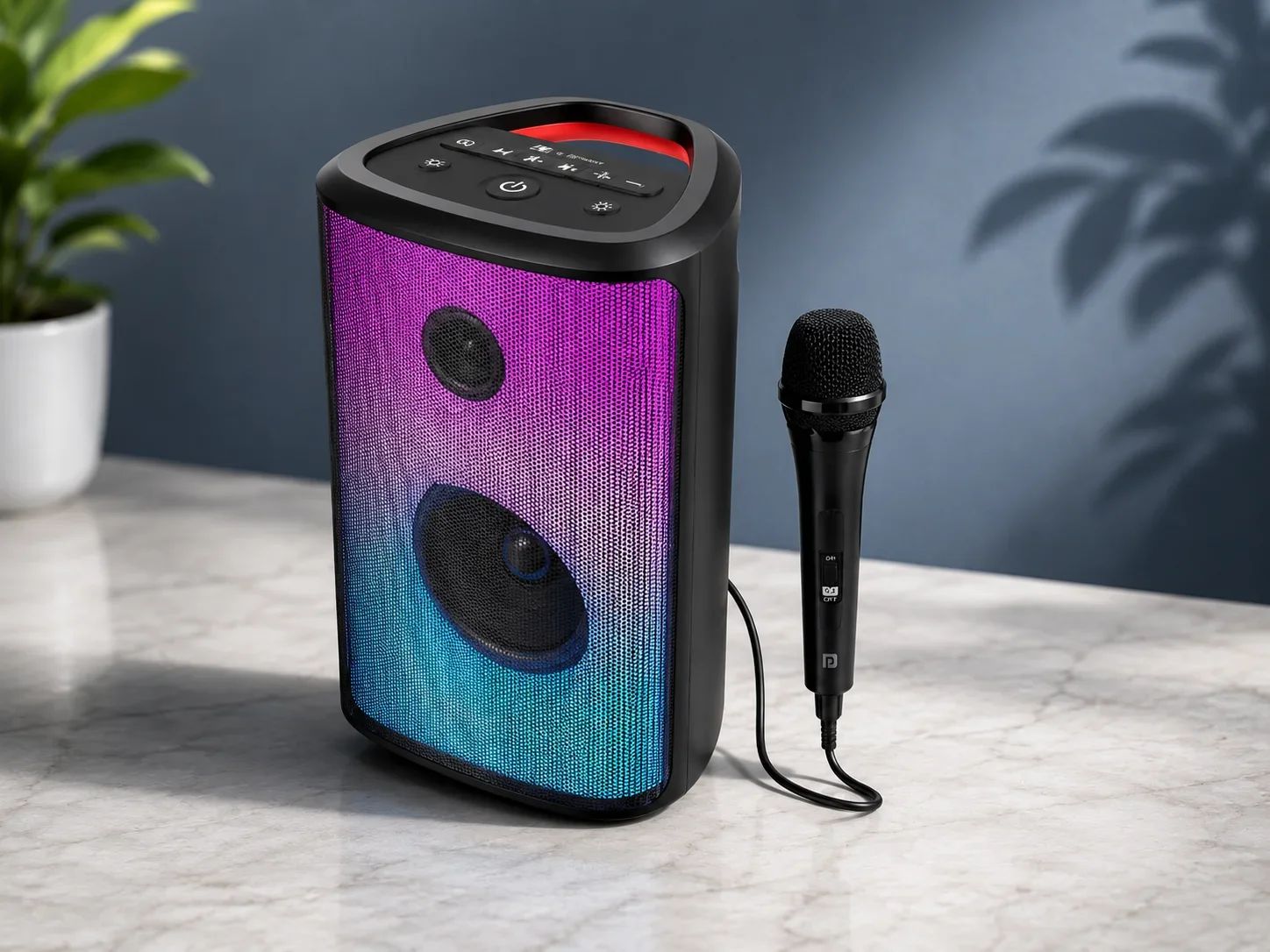 Portronics Portable Party Karaoke Speaker with Full-Front RGB Grille & Wired Mic