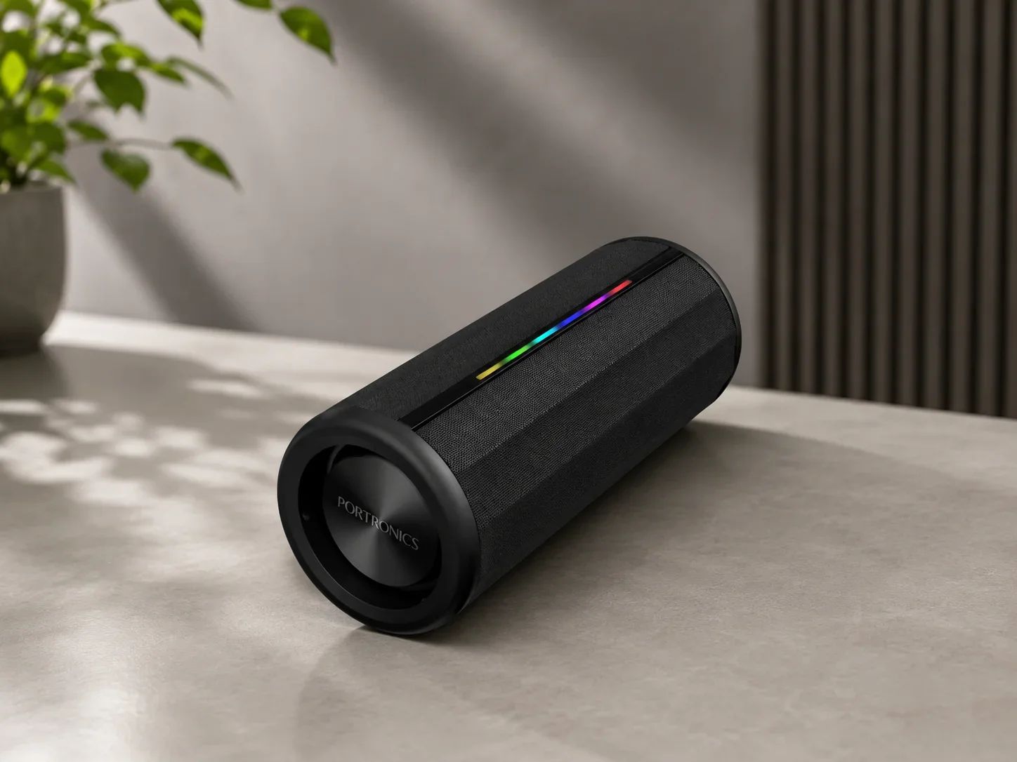Portronics Cylindrical Bluetooth Speaker with Longitudinal RGB Light Strip