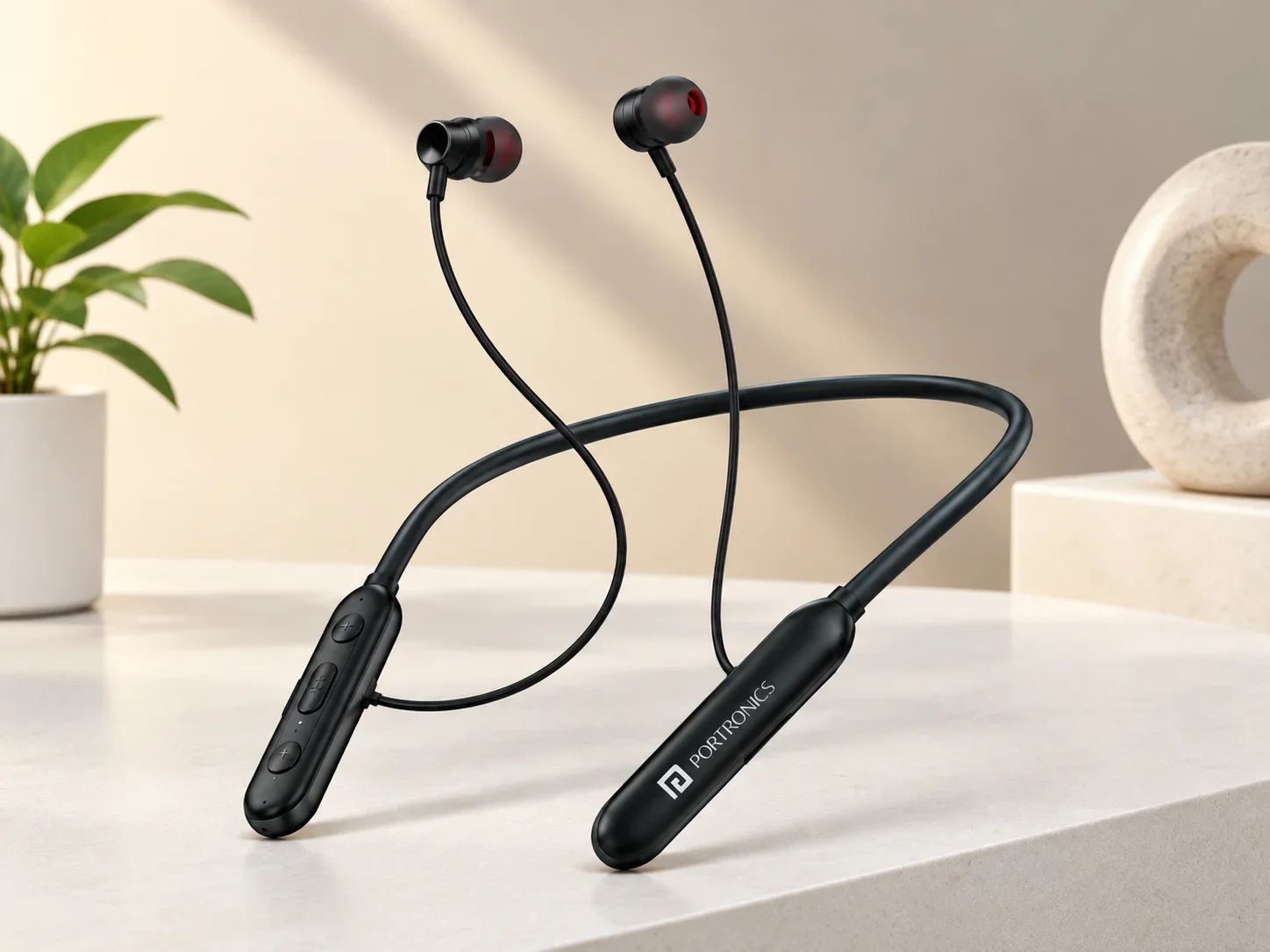 Portronics Matte Black Ergonomic Wireless Neckband for Executive Gifting