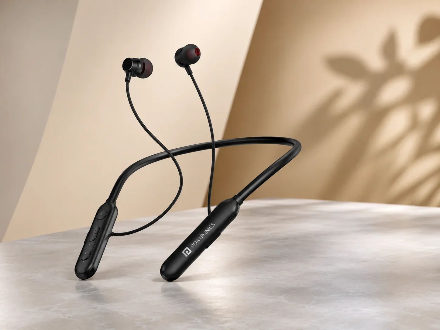 Portronics All-Black Wireless Neckband Headset for Corporate Gifting