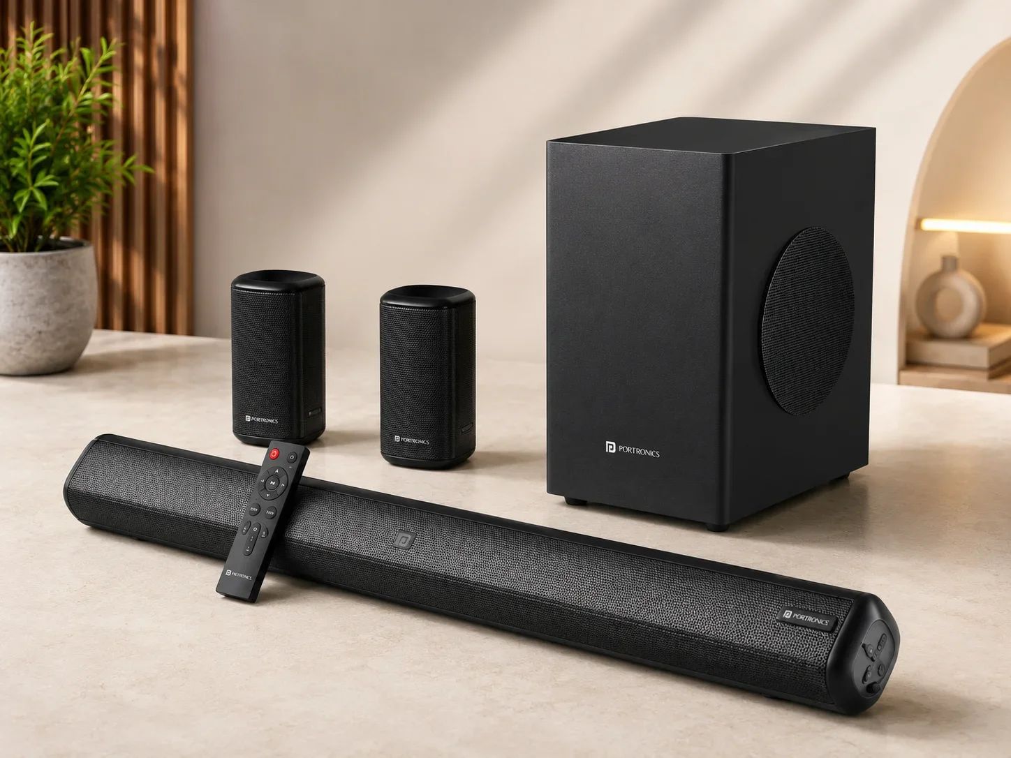 Portronics Rounded Surround Soundbar System with Vertical Satellite Speakers for Corporate Gifting