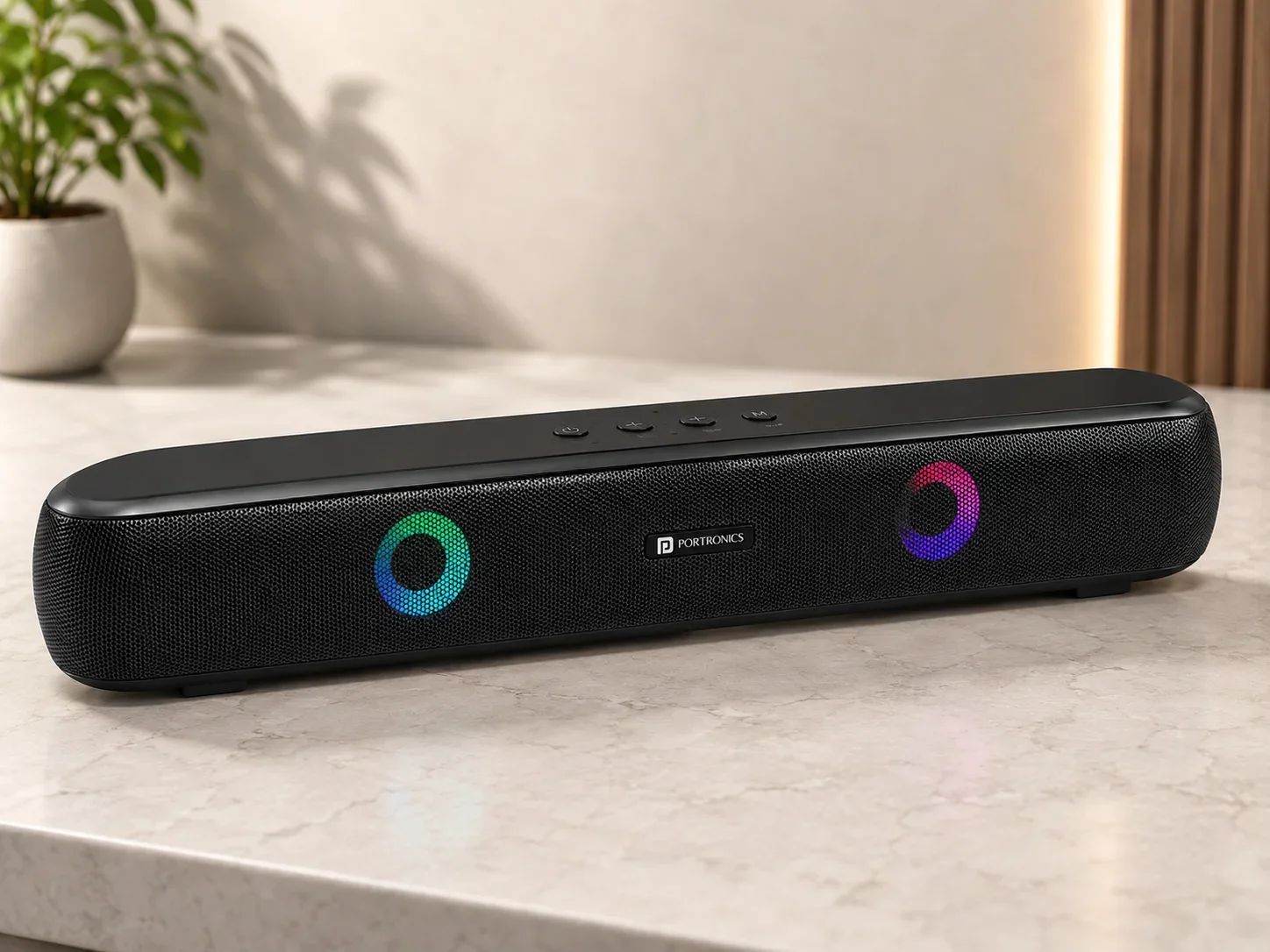 Portronics Portable RGB Desktop Wireless Soundbar with Dual Ring Lights for Corporate Gifting