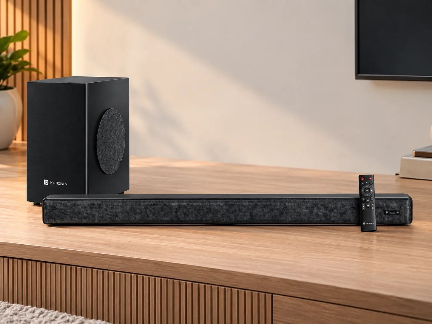 Portronics Slim Wireless Soundbar with Side Subwoofer & Dedicated Port for Corporate Gifting