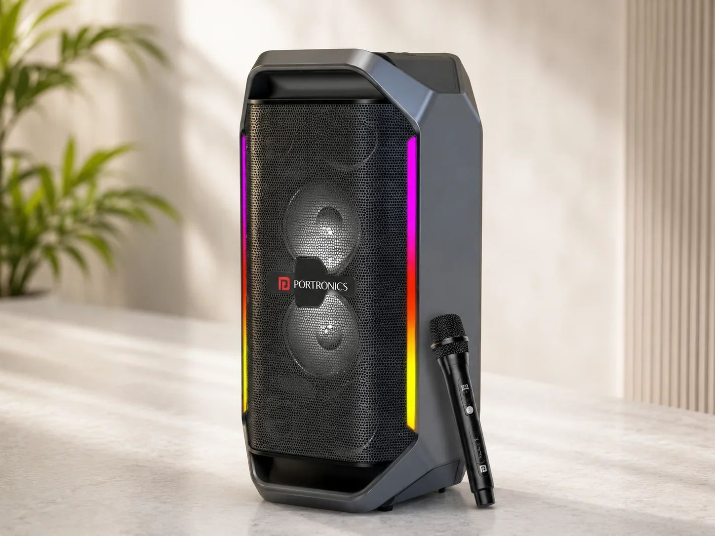 Portronics Portable Wireless Party Speaker with RGB Strip Lights & Wireless Karaoke Mic for Corporate Gifting