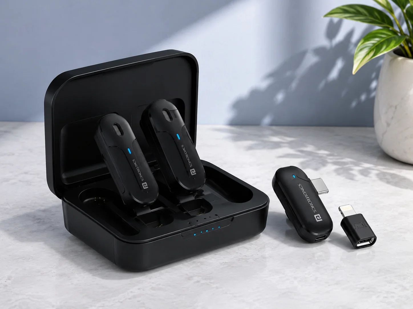 Portronics Dual Wireless Microphone System with Charging Case & Adapter for Corporate Gifting