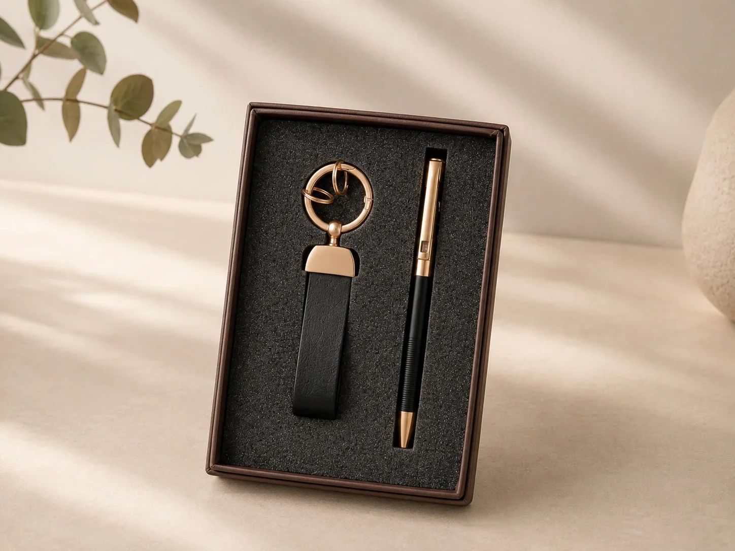 Luxe Black and Rose Gold Pen with Keychain Executive Set