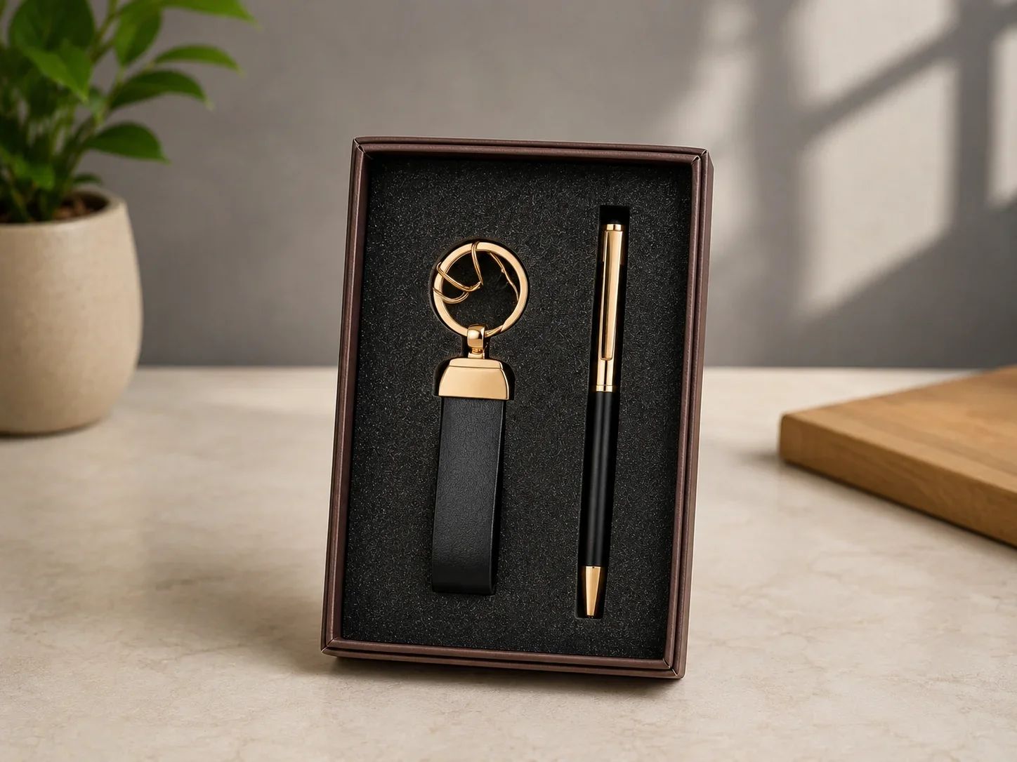 Executive Black and Gold Metal Pen with Keychain Gift Set